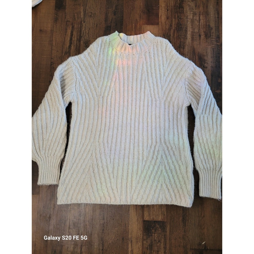 Topshop Womens Beige/Cream Fuzzy Cable Knit Fishermans Chunky Oversized Sweater